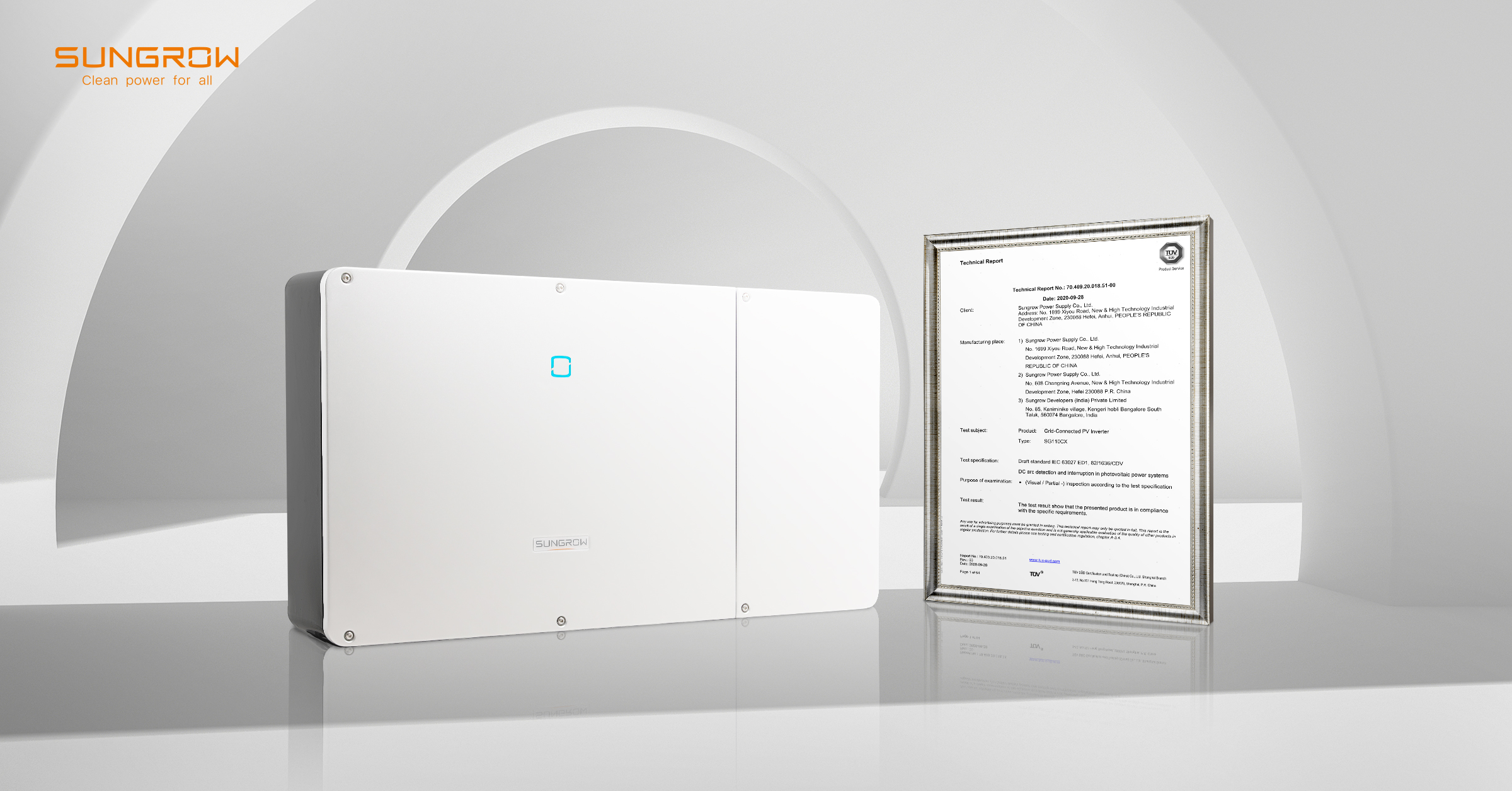 Sungrow Receives the World’s First
DC Arc Detection and Interruption Technical Report for SG110CX from TÜV SÜD | SUNGROW