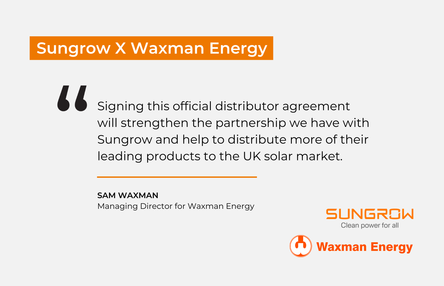 Sungrow and Waxman Energy Sign Official Distributor Agreement | SUNGROW