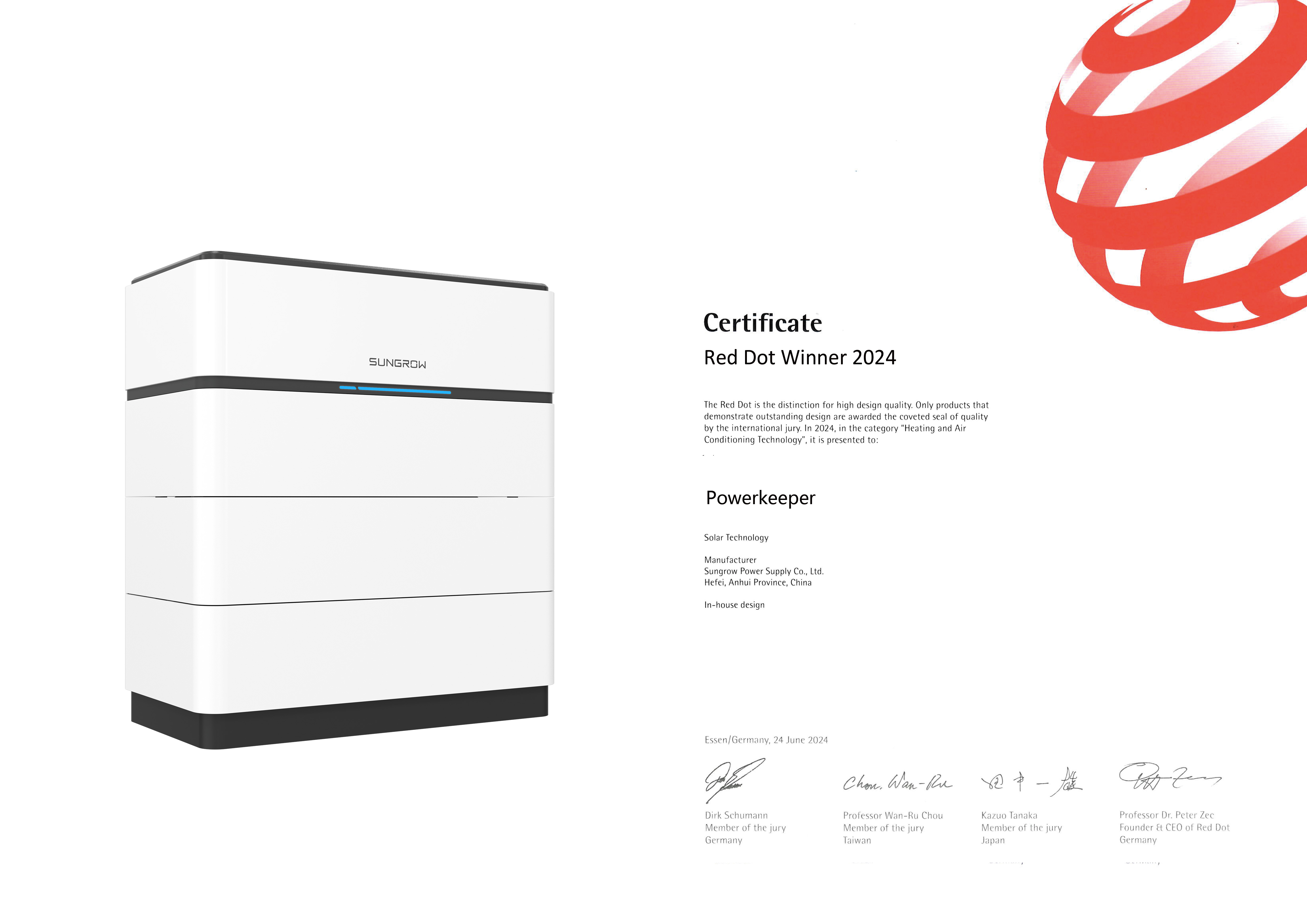 Sungrow's SBH Battery Wins Prestigious 2024 Red Dot Design Award for Innovation